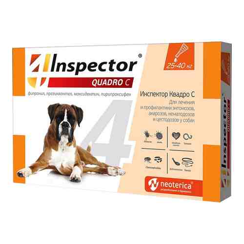 Капли от внешних и внутренних паразитов Inspector Quadro С для собак 25-40кг арт. 1212157
