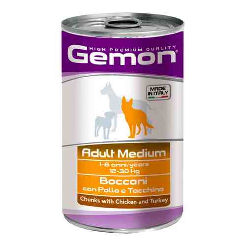 Корм для собак Gemon Dog Medium для средних пород кусочки курицы с индейкой 1.25кг (упаковка 6 шт.) арт. 995483pack