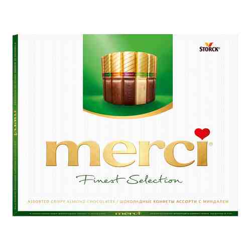 Набор шоколадных конфет Merci Ассорти 4 вида шоколада с миндалем 250г арт. 305386