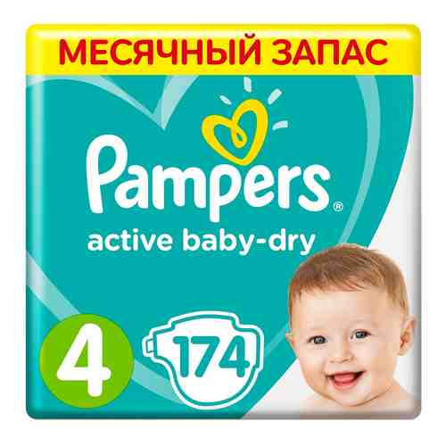 Подгузники Pampers Active Baby-Dry 9–14кг Размер 4 174шт арт. 525744