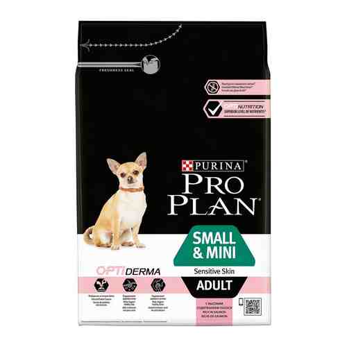 Сухой корм для собак Pro Plan Optiderma Small&Mini Adult Sensitive Skin для мелких пород для здоровья кожи и шерсти с ло арт. 860321
