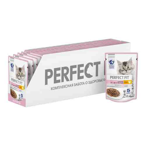 Влажный корм для котят Perfect Fit полнорационный от 1 до 12 месяцев с курицей в соусе 75г (упаковка 28 шт.) арт. 1069973pack