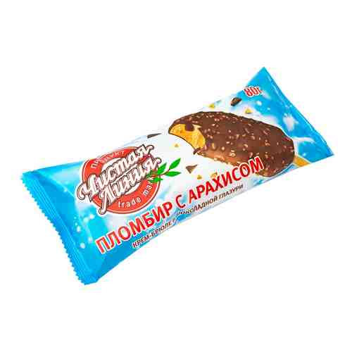 Мороженое Чистая Линия Пломбир Крем-брюле в шоколадной глазури с арахисом 80г арт. 693977