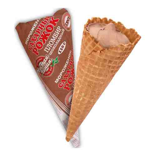 Мороженое Чистая Линия Сахарный рожок пломбир шоколадный 12% 110г арт. 308552
