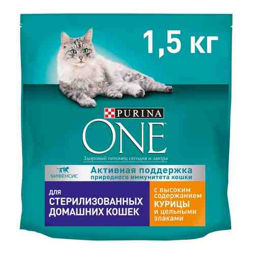 Сухой корм для кошек Purina ONE с курицей и цельными злаками 1.5кг арт. 539559