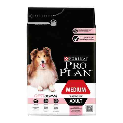 Сухой корм для собак Pro Plan Optiderma Medium Adult Sensitive Skin для средних пород для здоровья кожи и шерсти с лосос арт. 860358