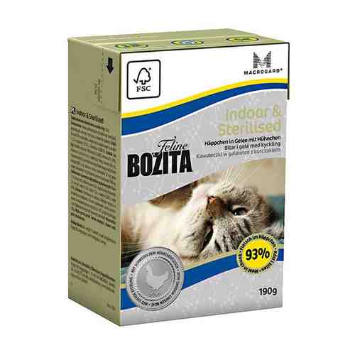 Влажный корм для кошек Bozita Indoor&Sterilised кусочки в желе с курицей 190г арт. 871348