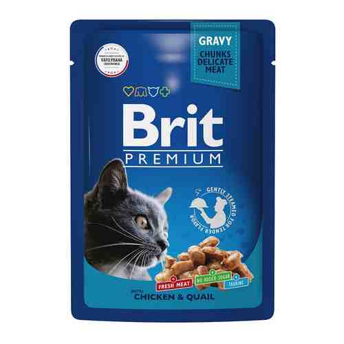 Влажный корм для взрослых кошек Brit Premium с цыпленком и перепелкой в соусе 85г арт. 1178397