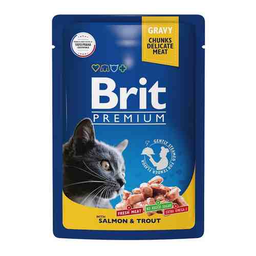 Влажный корм для взрослых кошек Brit Premium с лососем и форелью 85г арт. 1178392