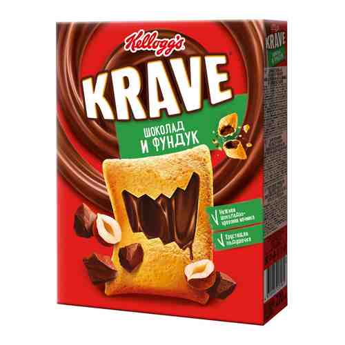 Готовый завтрак Kellogg's Krave подушечки с нежной шоколадно-ореховой начинкой 220г арт. 1041113