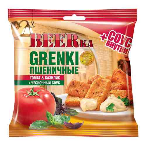 Гренки BEERka пшеничные Томат и Базилик с чесночным соусом 60г арт. 345058