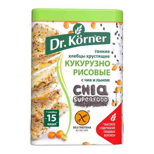 Хлебцы Dr.Korner Кукурузно-рисовые с чиа и льном без глютена 100г арт. 522793