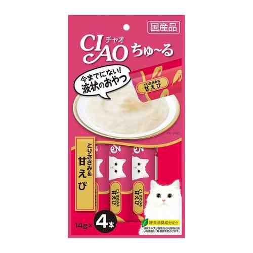 Лакомство для кошек Inaba Ciao Churu Куриное филе с креветкой 14г*4шт арт. 1187716