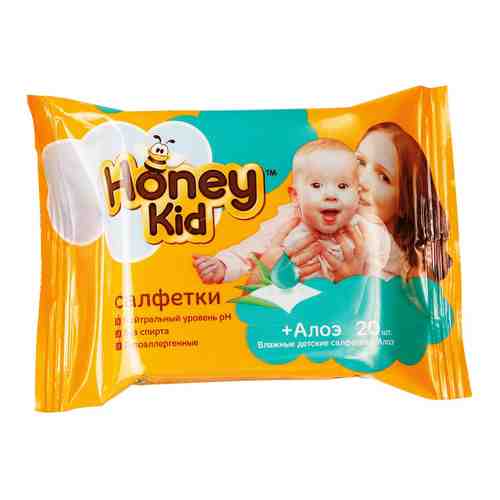 Салфетки влажные Honey Kid детские с алоэ 20шт арт. 308491